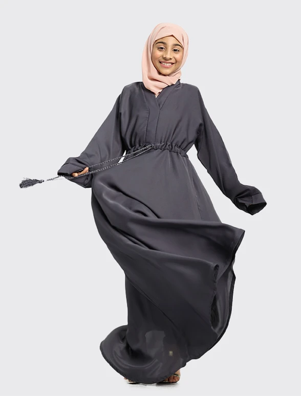 Girls Grey Fozia Abaya